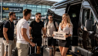 Stag group meeting their local guide for a private Budapest Airport transfer