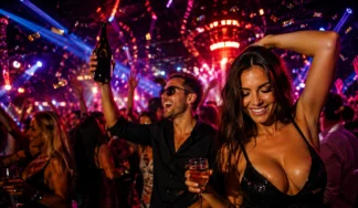 Group partying together at a nightclub in Budapest