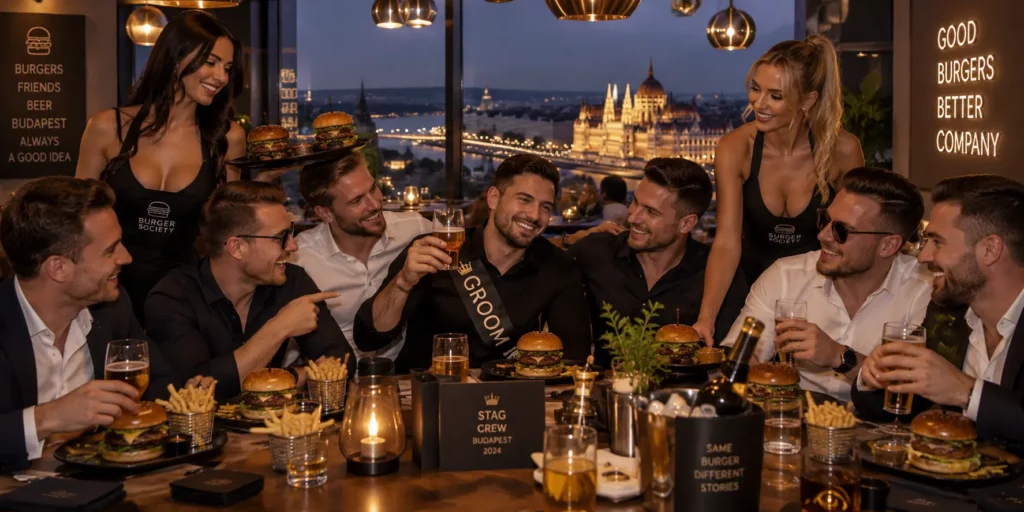 Burger dinner arranged for a stag group at a Budapest restaurant