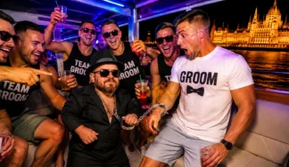 Dwarf boat cruise in Budapest with a handcuff prank for the stag