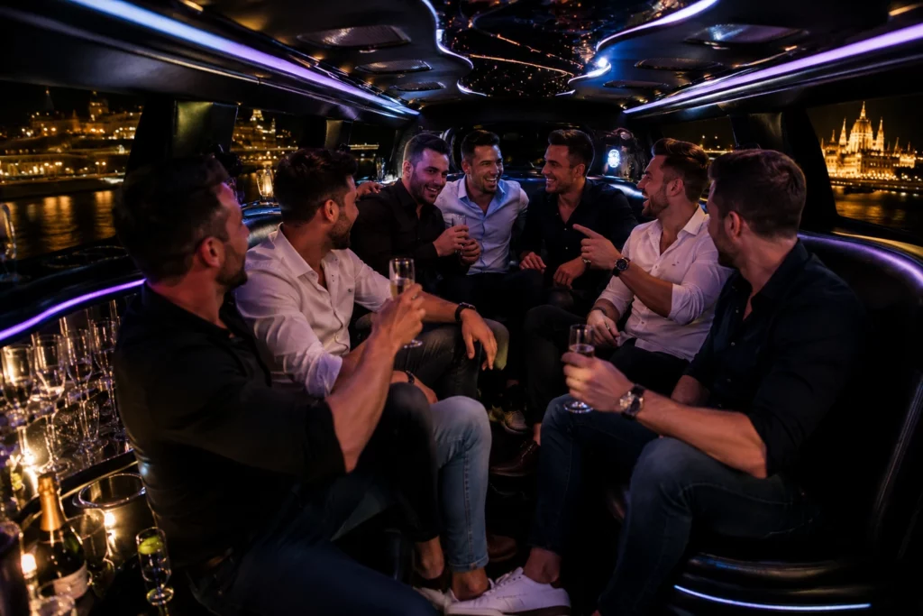 Hummer limousine interior for a private group ride in Budapest