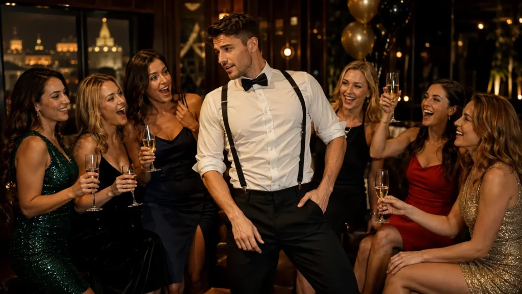 Private male strip show for a hen party in Budapest