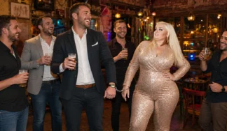 Roly Poly performer handcuffed to the groom during a Budapest pub crawl