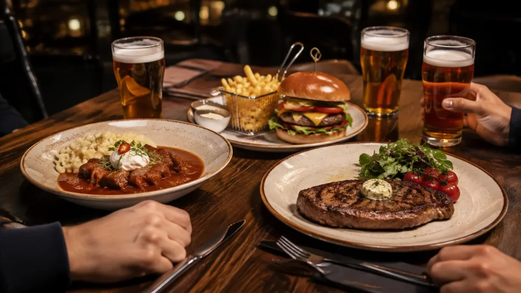 Hungarian, burger and steak dinner options for stag groups in Budapest