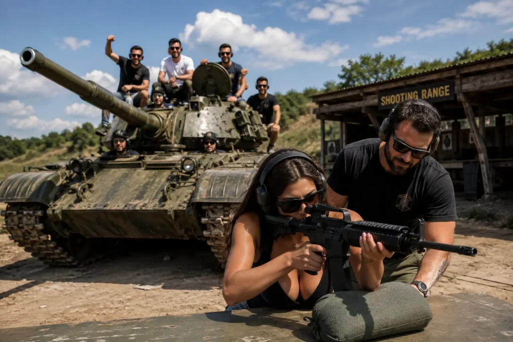 Tank driving and supervised shooting experience for a stag group in Budapest
