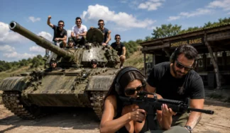 Tank driving and supervised shooting experience for a stag group in Budapest