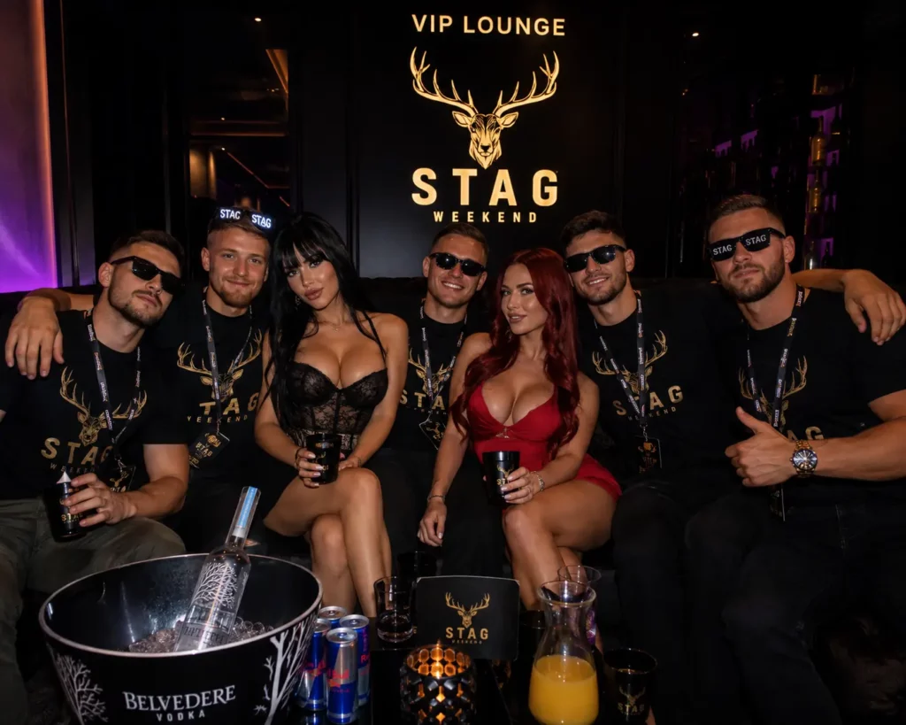 Stag group with female strippers in a Budapest VIP lounge