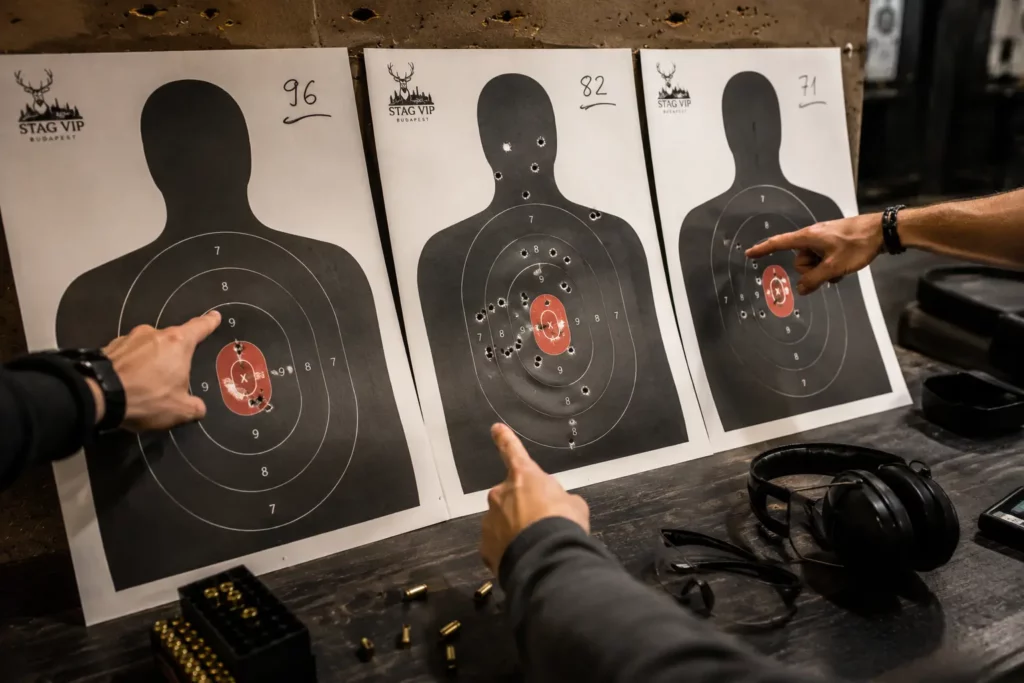 Targets being compared during a Budapest gun shooting competition