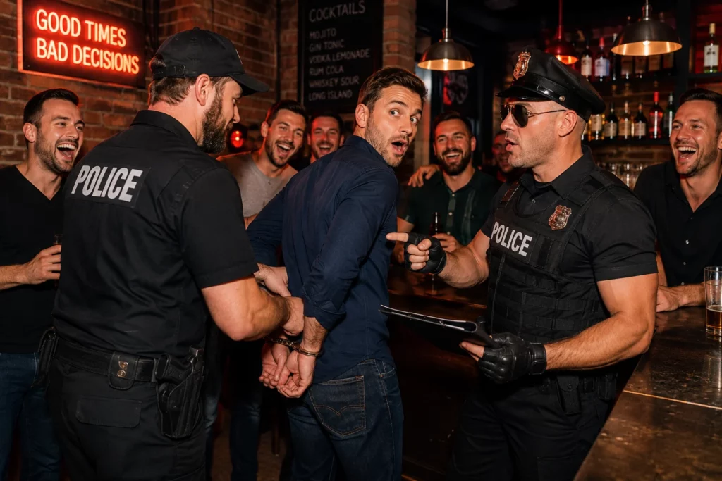 Stag fake arrest prank staged inside a private bar in Budapest