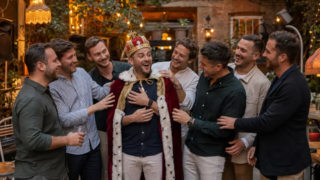 Stag group reacting to a surprise prank in Budapest