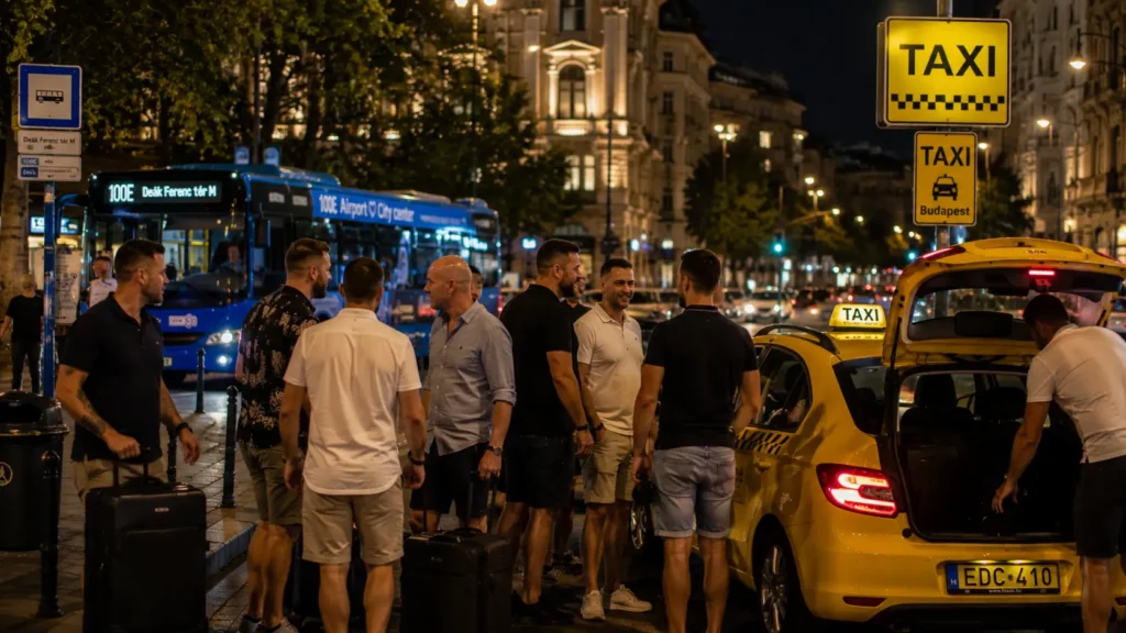Stag group using taxis and airport transport in Budapest