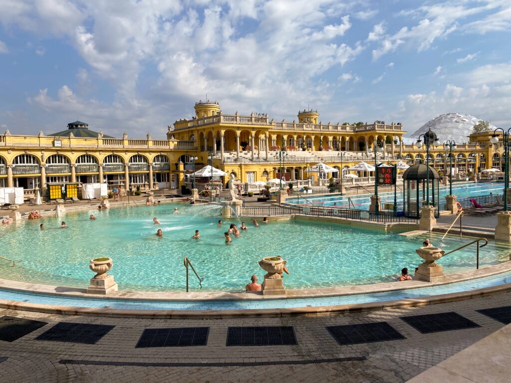 Budapest thermal bath as a relaxing stag do activity after a hard night.