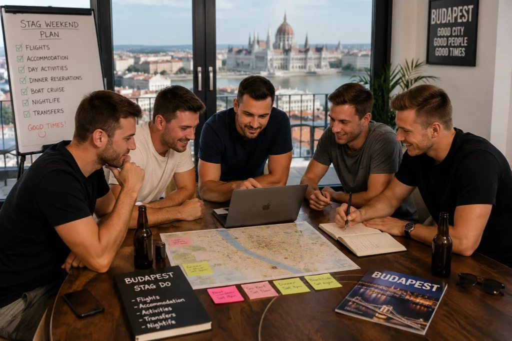 Friends planning a Budapest stag do together