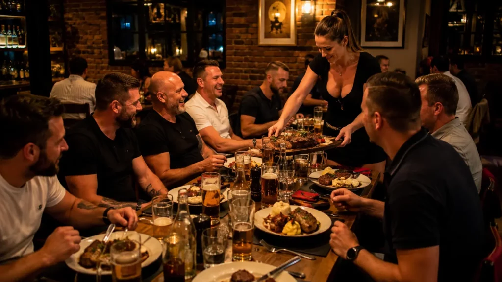 tag group having dinner before a night out in Budapest