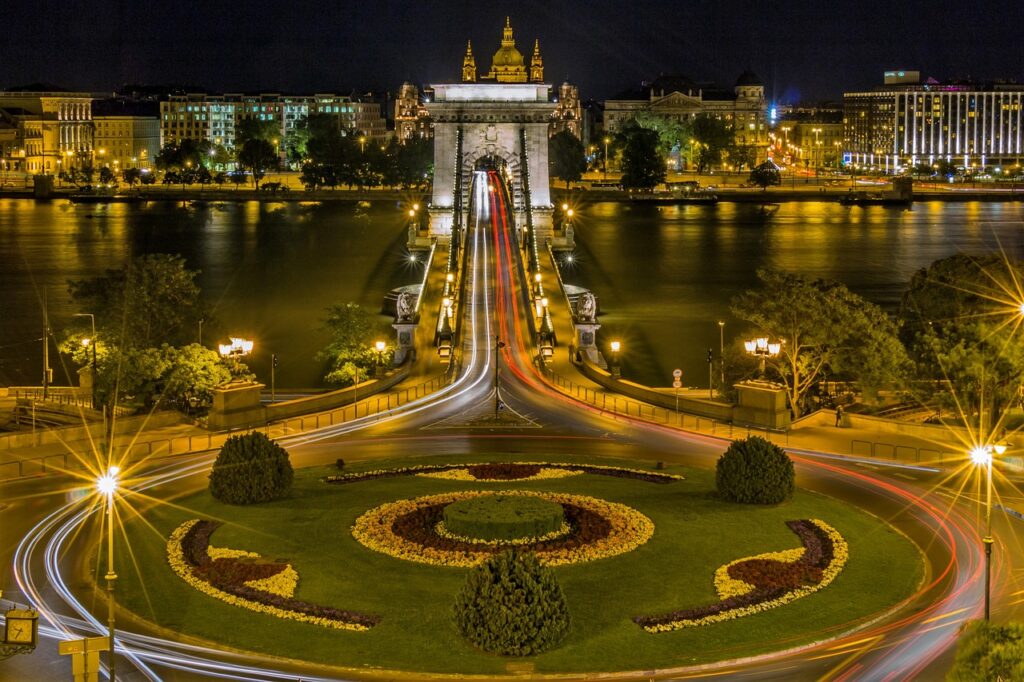 Famous chain bridge in Budapest from the "Alagút tető" spot. A very good place to meet before a bachelor party.