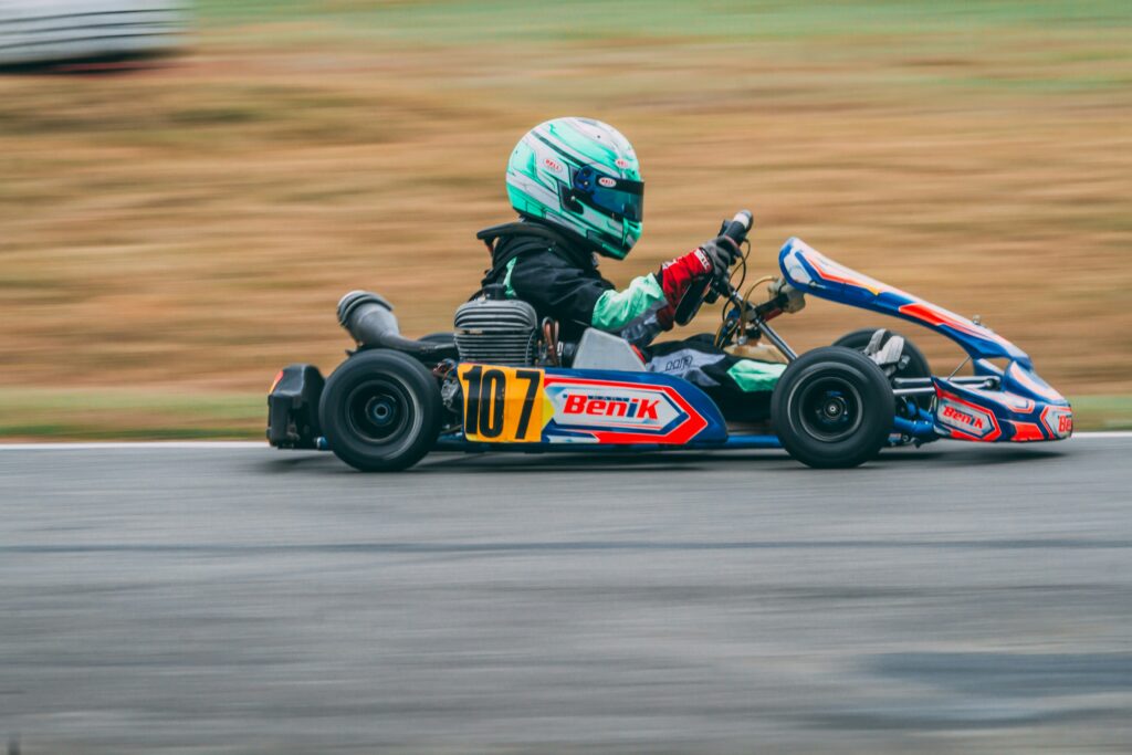 A thrilling go kart stag do activity in Budapest probably near Hungaroring,