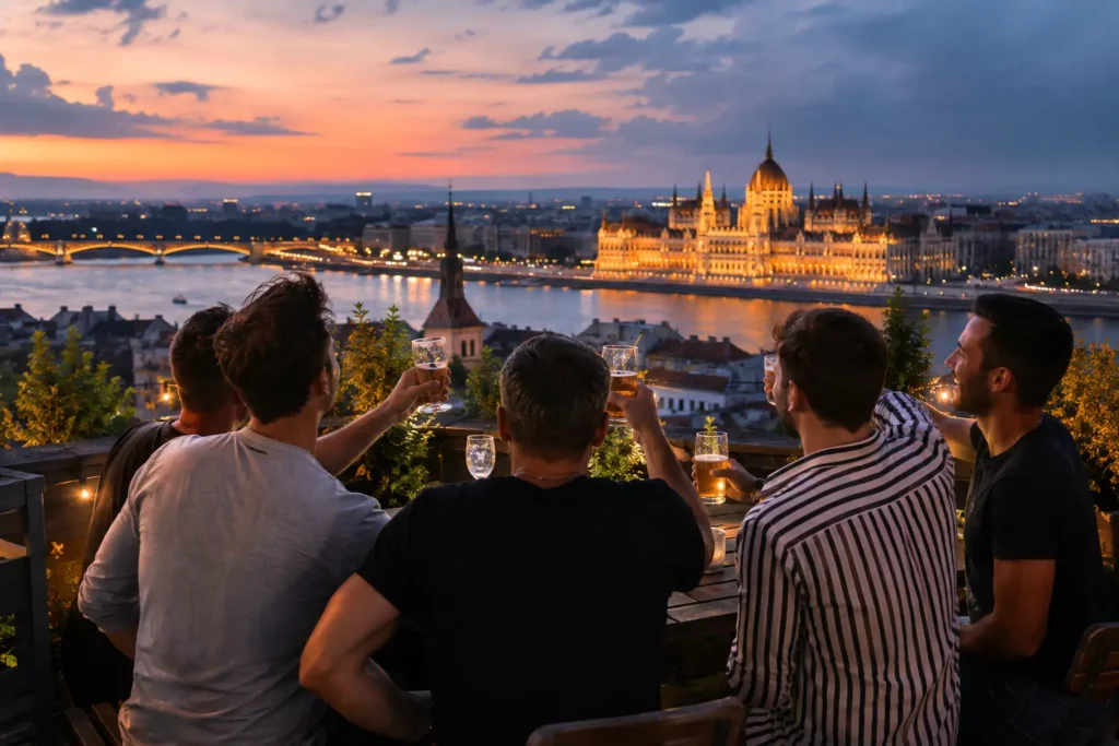 Bachelor party group planning a weekend in Budapest