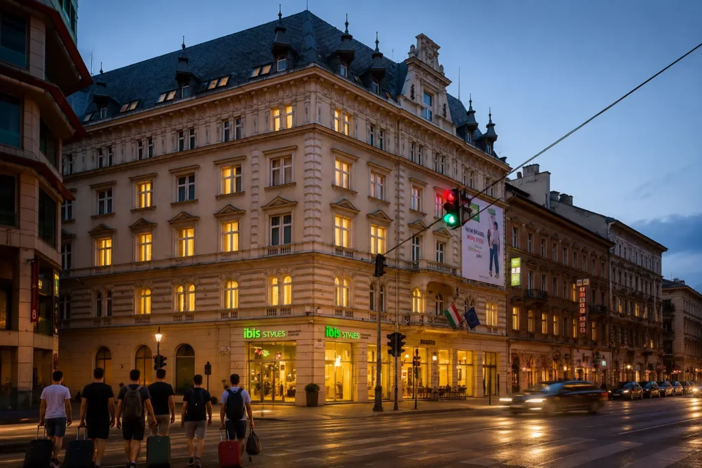 Stag group arriving at ibis Styles Budapest Center hotel