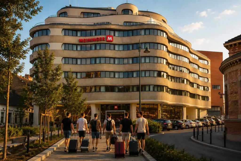 Stag group arriving at MEININGER Budapest Great Market Hall hotel