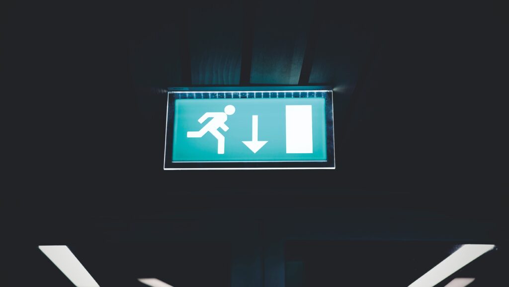 Escape room in Budapest with an exit sign