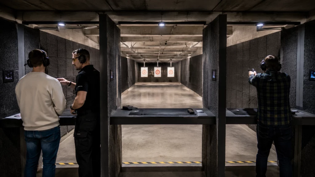 Indoor shooting range in Budapest with multiple firing lanes and supervised shooters