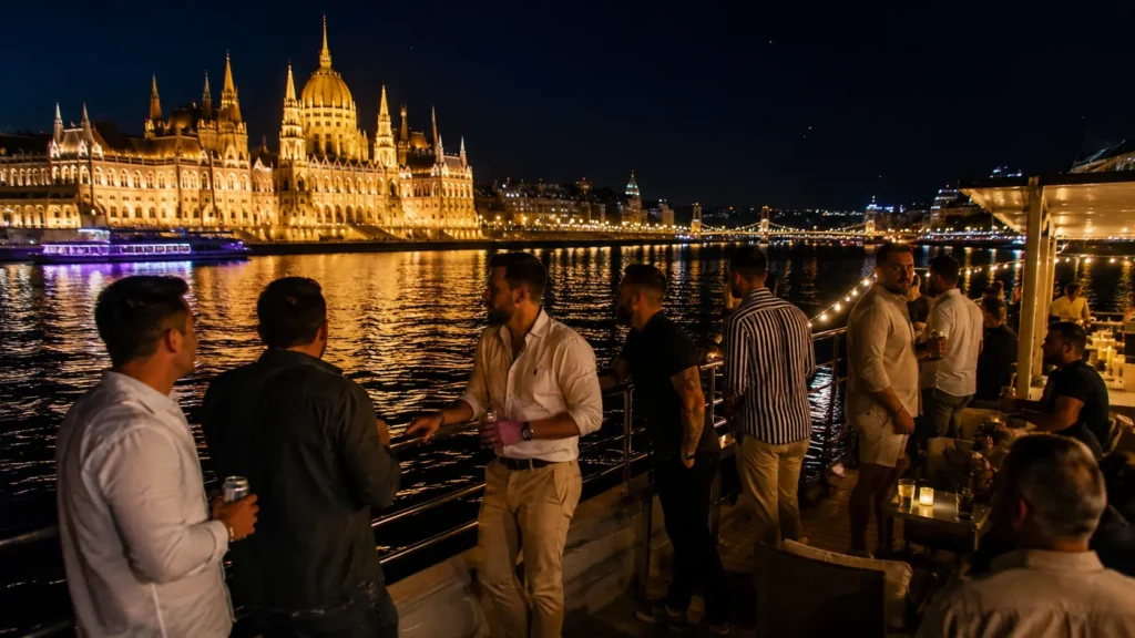 Stag group on an evening Danube river cruise in Budapest
