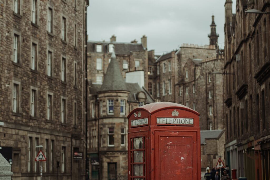 Edinburgh street with a phonebox.
