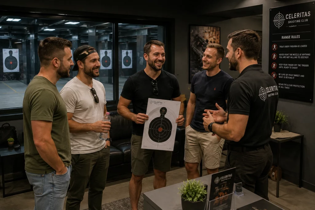 Stag group after a supervised shooting range session in Budapest.