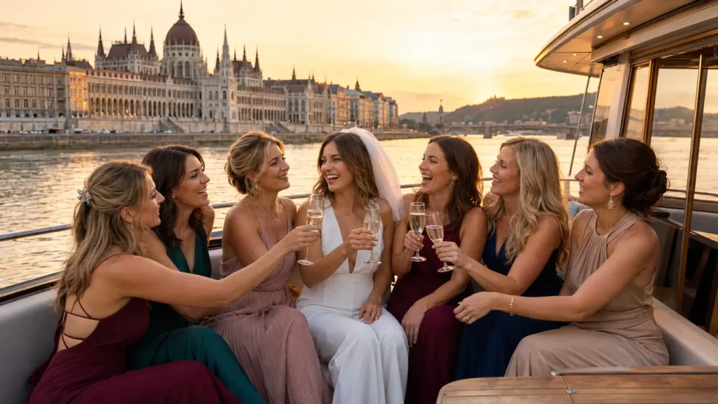 Private Danube cruise for a hen party in Budapest at sunset