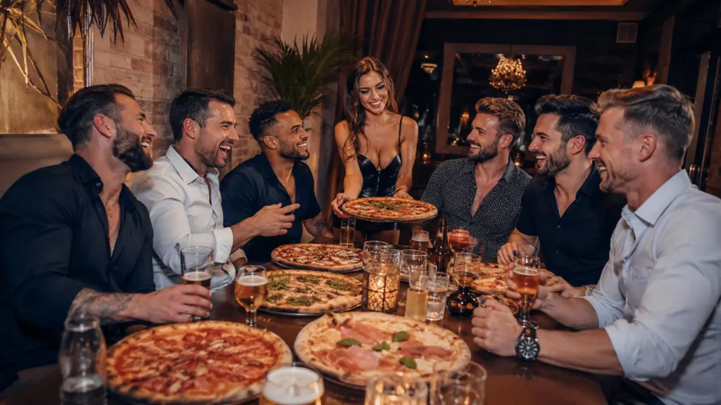 Pizza Strip Dinner arranged for a Budapest stag party.