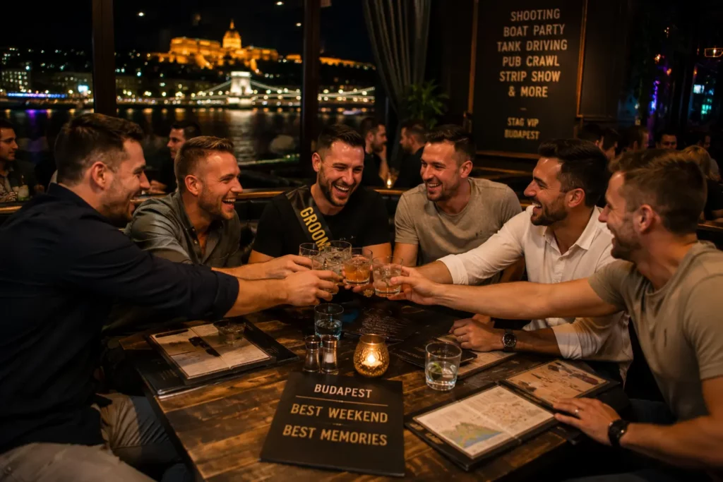 Friends planning a bachelor party weekend in Budapest