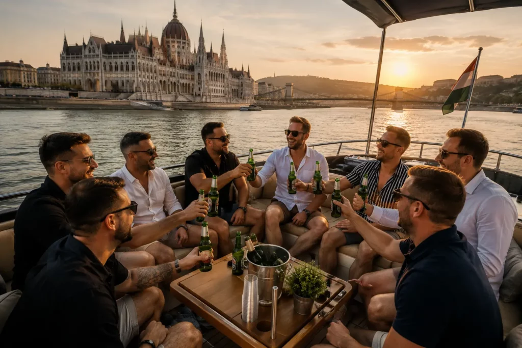 Bachelor party group on a private Danube cruise in Budapest