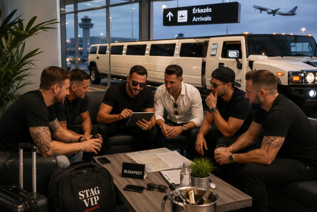 Group planning a Budapest airport limo pickup before their private limousine transfer