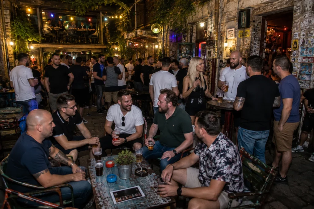 Stag group enjoying a night out at a Budapest ruin bar