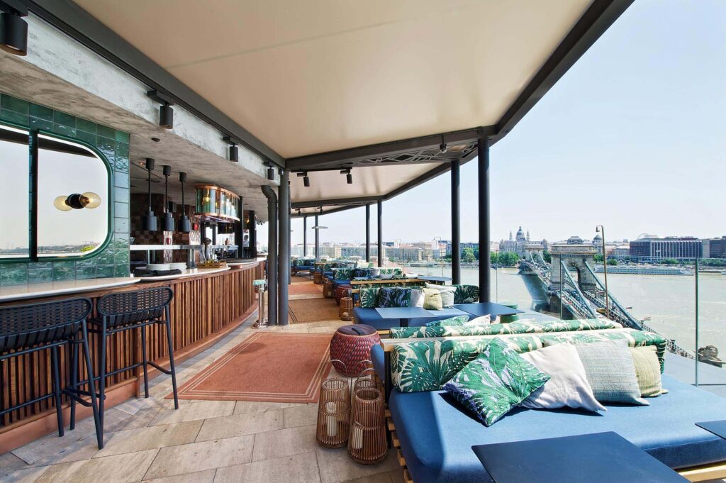 Leo rooftop bar Budapest in Budapest side of the city with scenic view on River Danube.