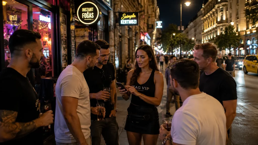 Local stag do coordinator assisting a group during a night out in Budapest