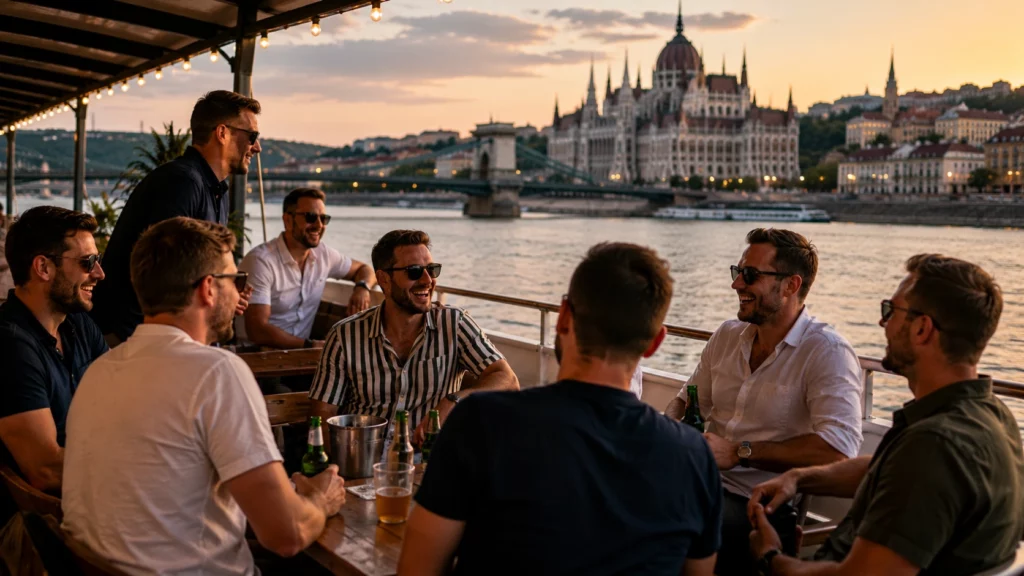 Stag group enjoying a private Danube cruise during a Budapest weekend