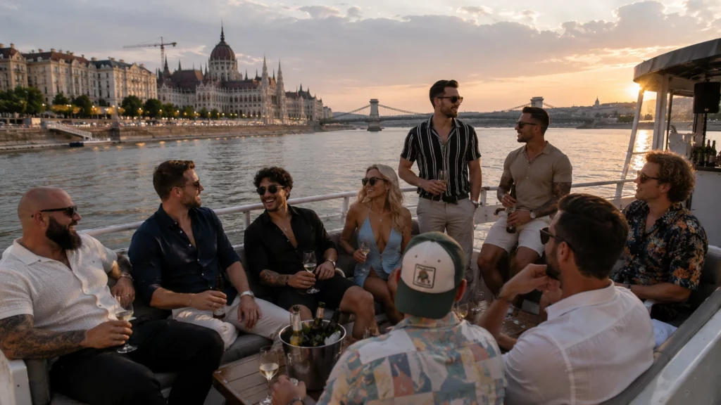 Private boat cruise group on the Danube in Budapest at sunset