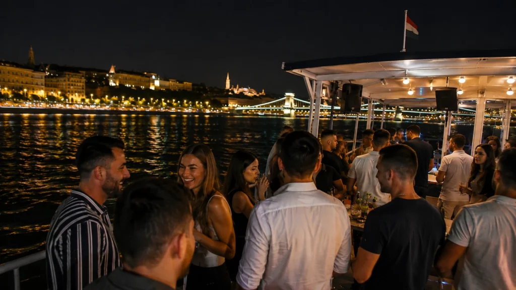 Private boat party in Budapest on the Danube at night