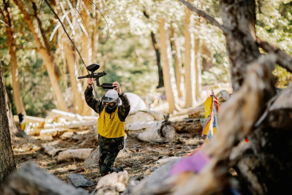 Paintball game in a forest setting, a thrilling and funny activity for stag parties in Budapest