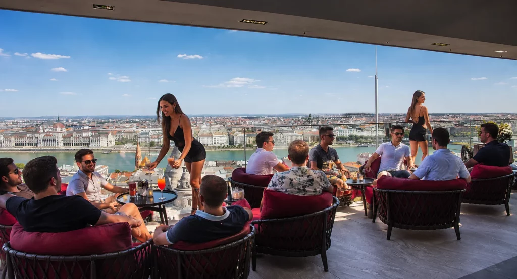 Budapest rooftop bar with panoramic Danube views