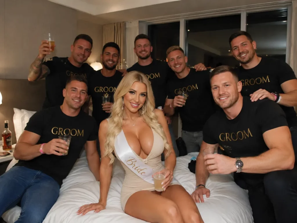 Private striptease for a Budapest stag do group in a hotel room